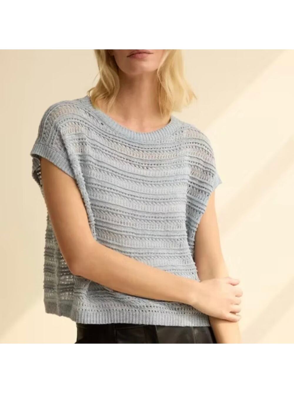 Lafayette 148  Lace Open Knit Top in Blue Dust Melange XS